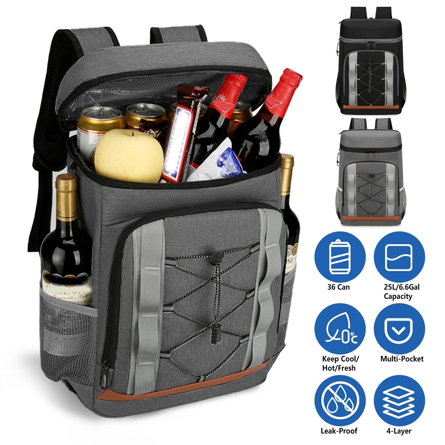Grey/Black Cooler Backpack 25L 6.6Gal