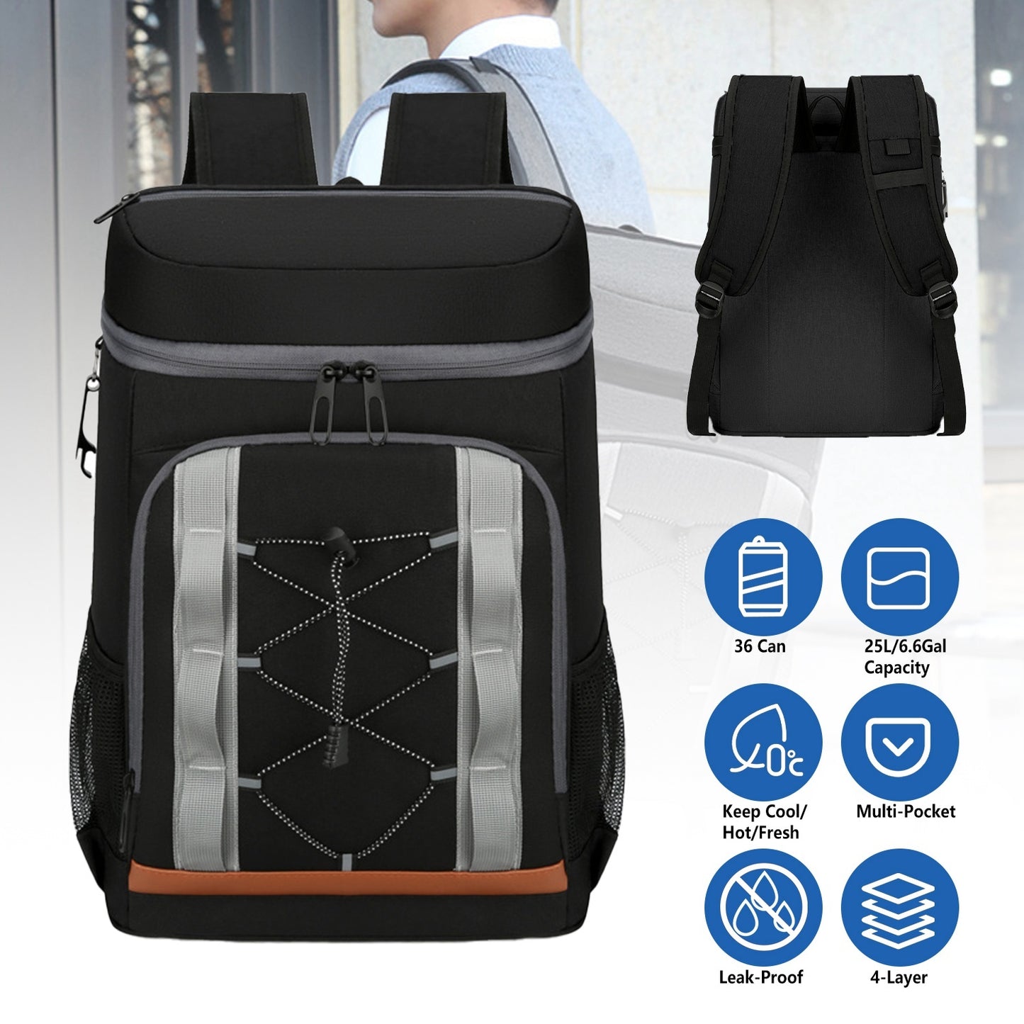Grey/Black Cooler Backpack 25L 6.6Gal