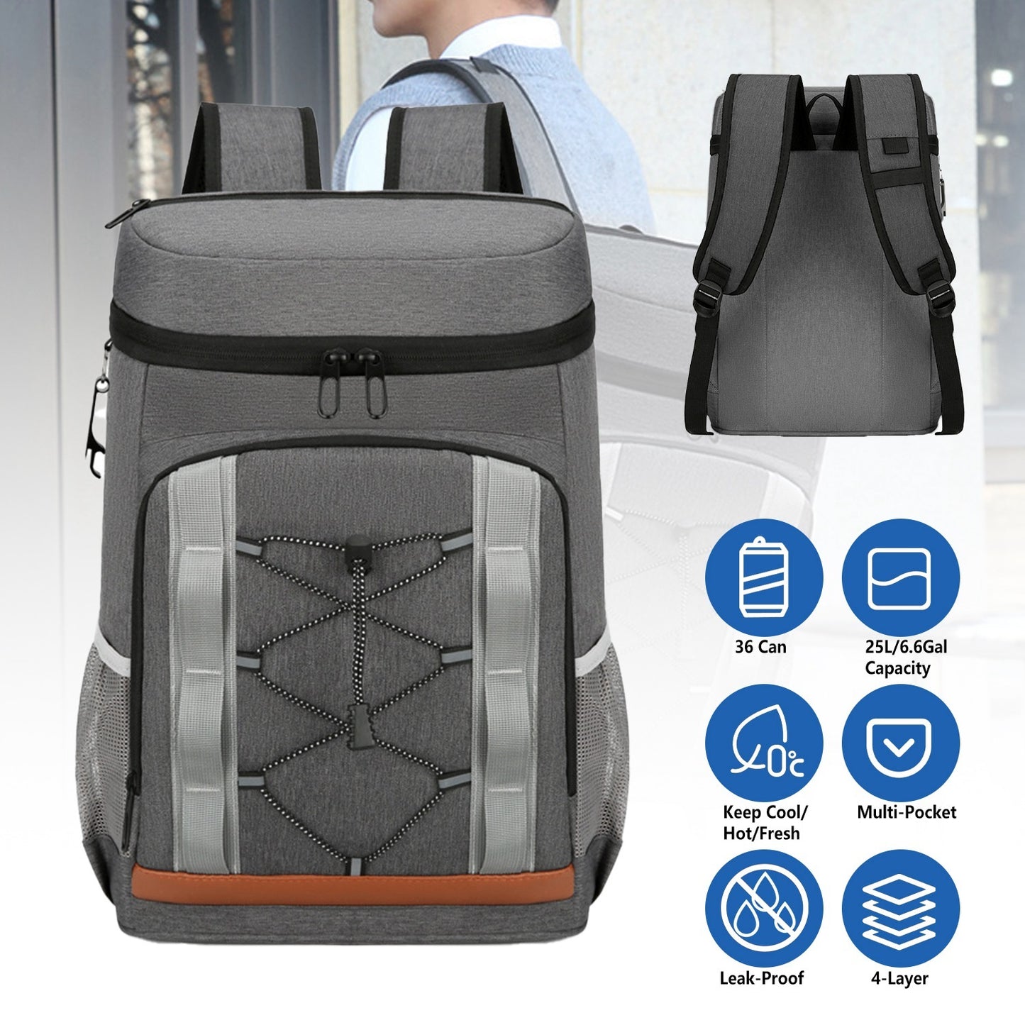 Grey/Black Cooler Backpack 25L 6.6Gal