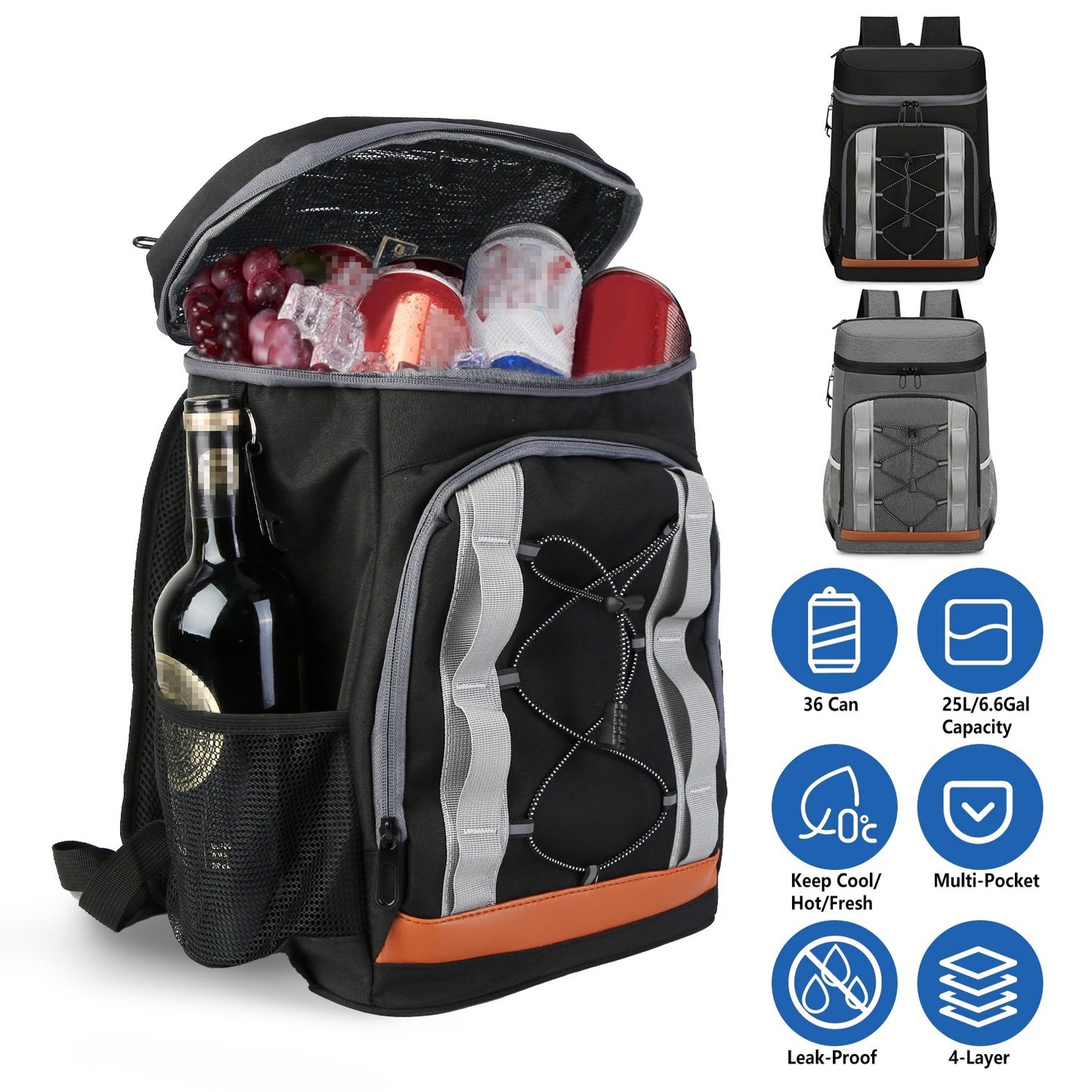 Grey/Black Cooler Backpack 25L 6.6Gal