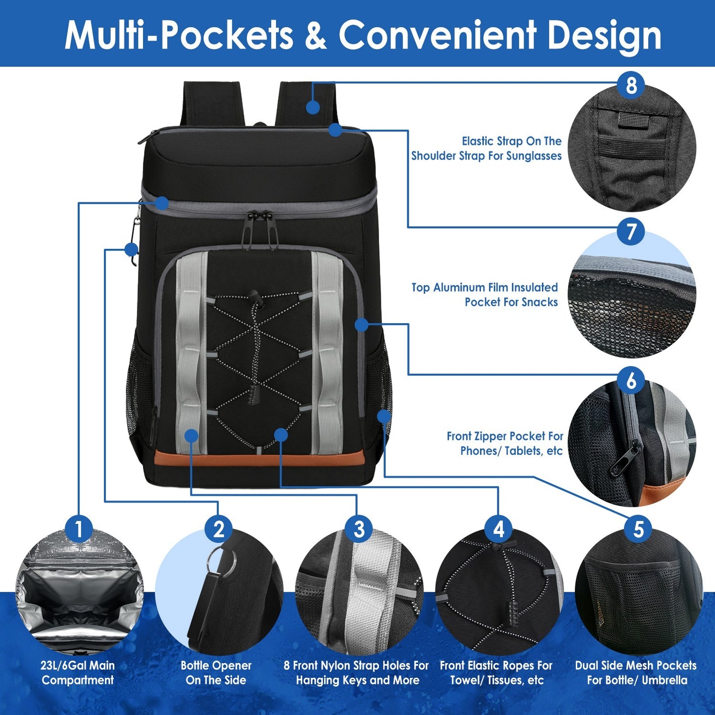 Grey/Black Cooler Backpack 25L 6.6Gal
